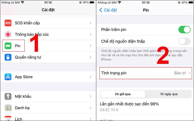 Kiểm tra tình trạng pin